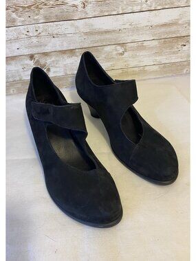 Arche Women Black Suede Mary Jane Pumps Block Heel FRANCE Sz 39 US 8